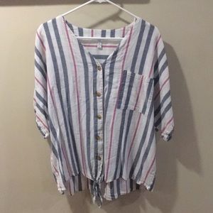 Stripped Knotted Button Down Shirt